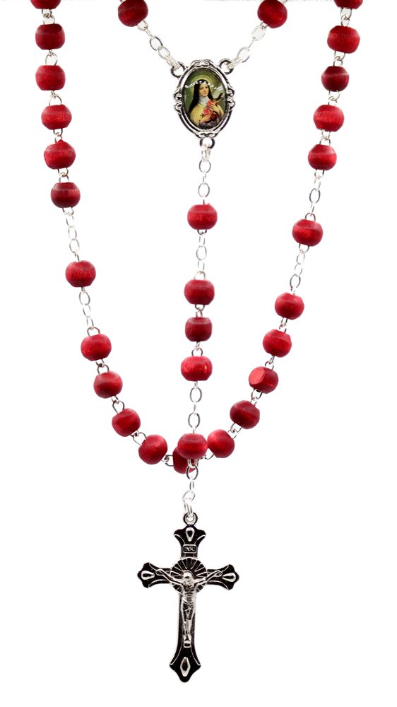 Boxed Rosary, 6mm Scent. St.Theresa Wood Bds,18" Boxed Rosary, 6mm Scent. St.Theresa Wood Bds,18"