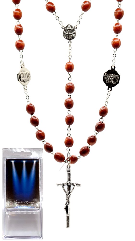 Boîte chapelet, grains 8 mm, bois brun pâle, 55 cm Boîte chapelet, grains 8 mm, bois brun pâle, 55 cm