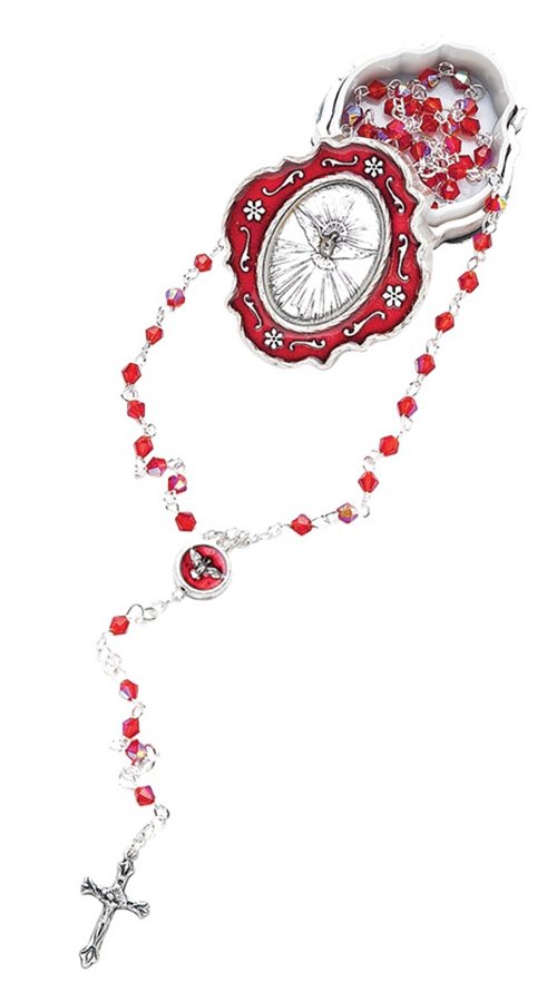 Boîte chapelet Confirmation, grains 3 mm en crystal rouge Boîte chapelet Confirmation, grains 3 mm en crystal rouge