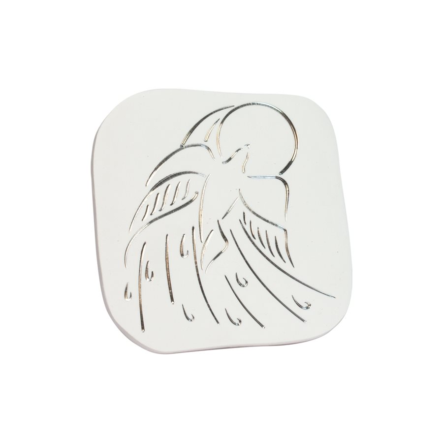 Carré Confirmation effet pierre, décorations argent, 10.5 cm Carré Confirmation effet pierre, décorations argent, 10.5 cm