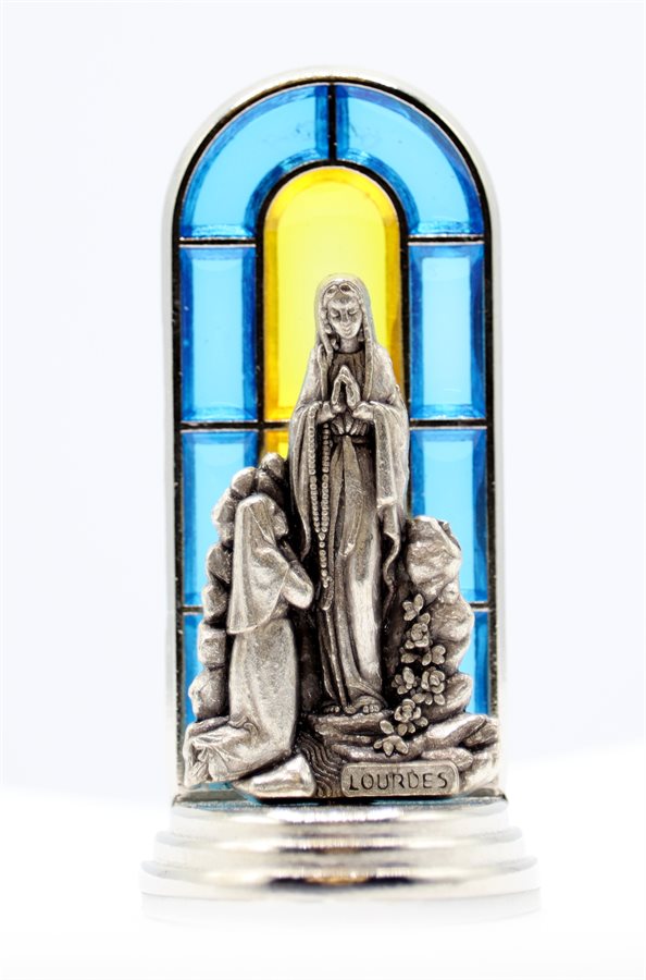Statuette arg. plaqué et nickelé, Lourdes, 4 cm