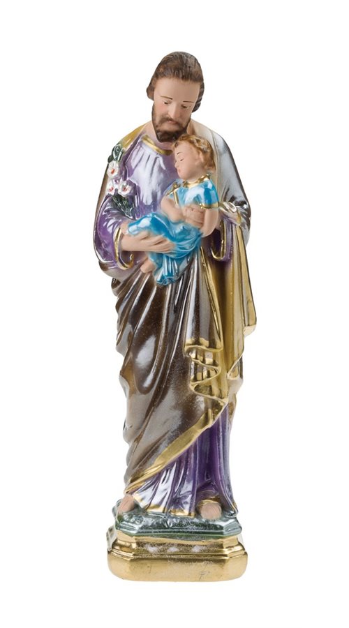 Statue Saint Joseph, plâtre col. et nacré, 20,3 cm
