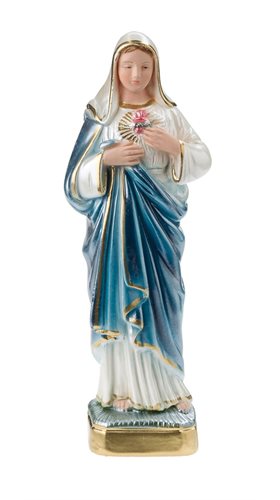 Statue Sacré-Coeur Marie, plâtre coloré et nacré, 20,3 cm