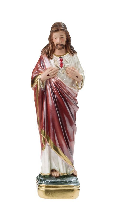 Statue Sacré-Coeur Jésus, plâtre coloré et nacré, 20,3 cm
