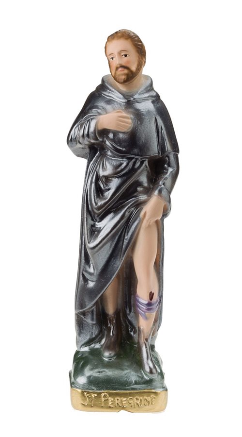 Statue Saint Pérégrin, plâtre col. et nacré, 20,3 cm