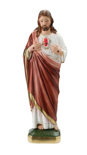 Statue Sacré-Coeur Jésus plâtre coloré, 40,6 cm