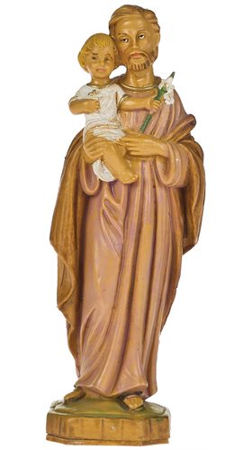 Statue Saint Joseph, résine colorée, 15,2 cm
