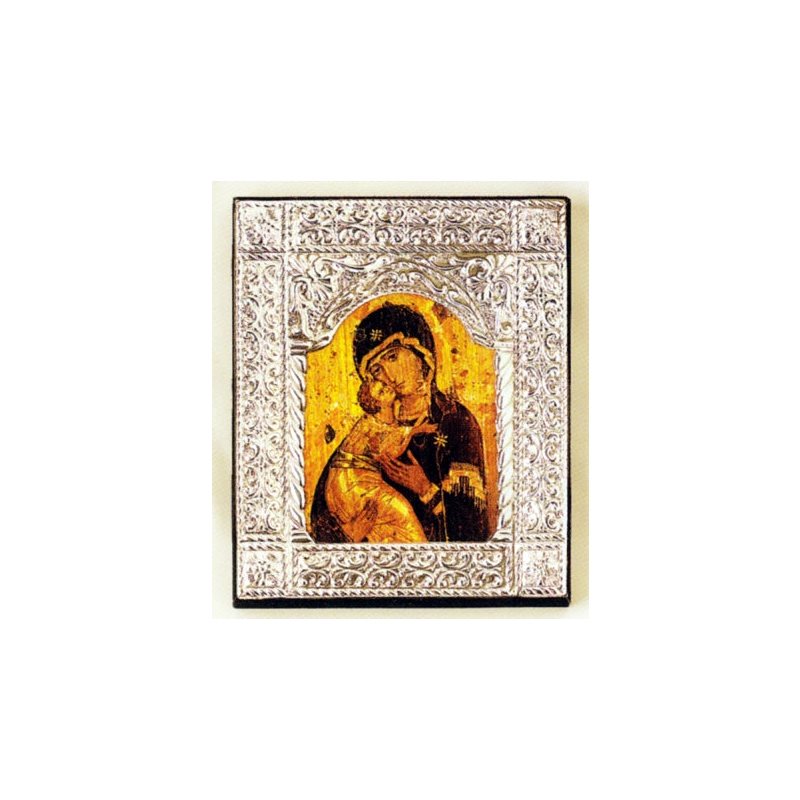 Icon Virgin of Vladimir Sterling Silver, 7" (18 cm)