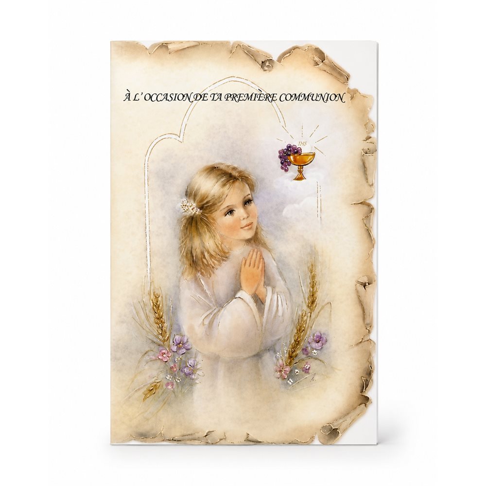 1st Communion'' Cards, Girls, 4 3 / 8 x 6 7 / 8", French / ea