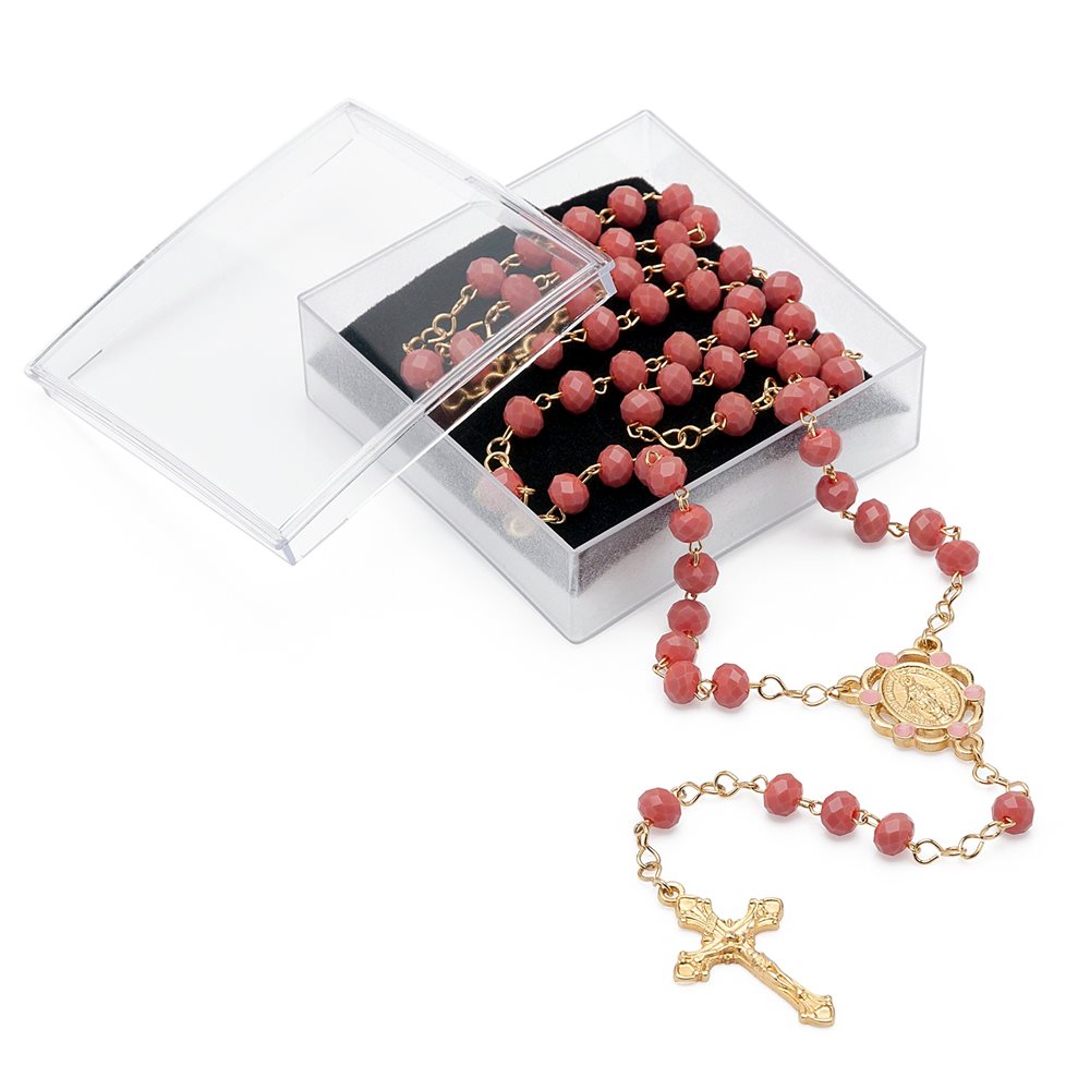 Pink Glass Rosary , 6 mm, Immaculate Medal, 41 cm Pink Glass Rosary , 6 mm, Immaculate Medal, 41 cm