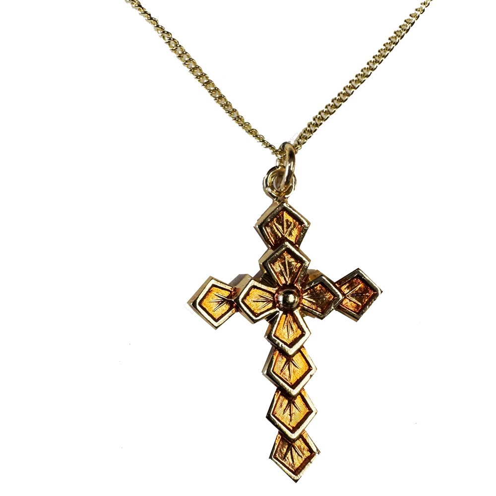 Red cross pendant with gold colour chain 18"