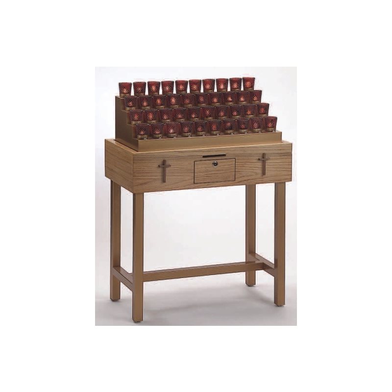 Oak Electronic Votive Light Stand, 43" Ht. x 31" W. x 16" D. Oak Electronic Votive Light Stand, 43" Ht. x 31" W. x 16" D.