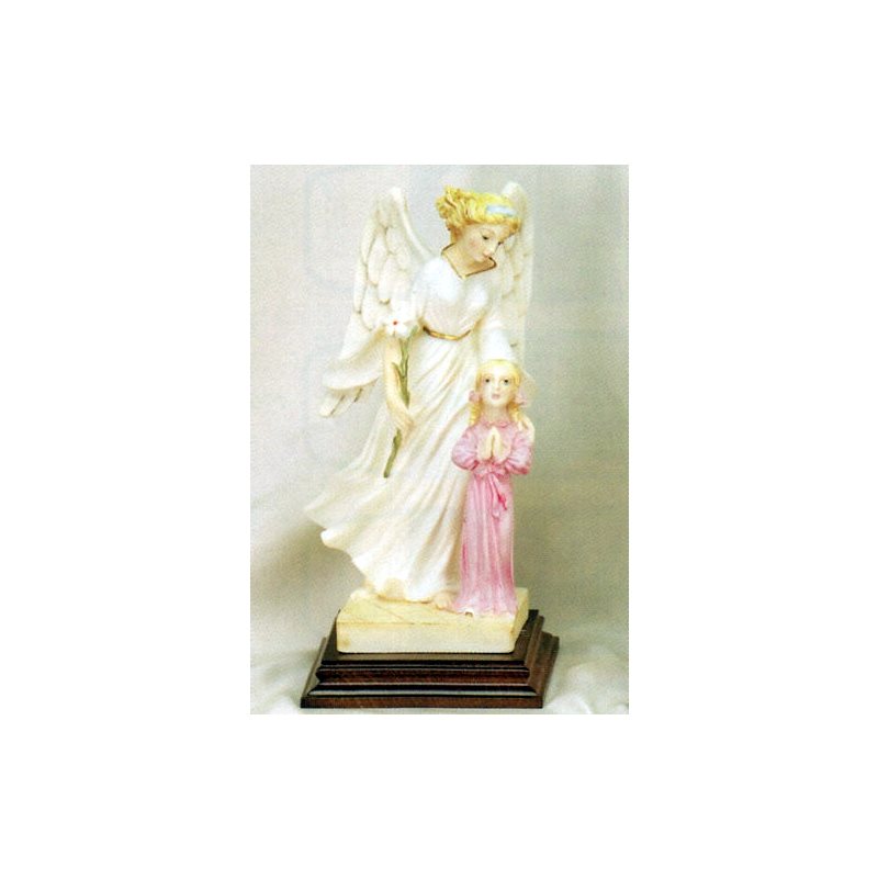 Resin and Marble Guardian Angel Girl Statue, 9" (23 cm)