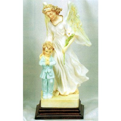 Resin and Marble Guardian Angel Boy Statue, 9" (23 cm)