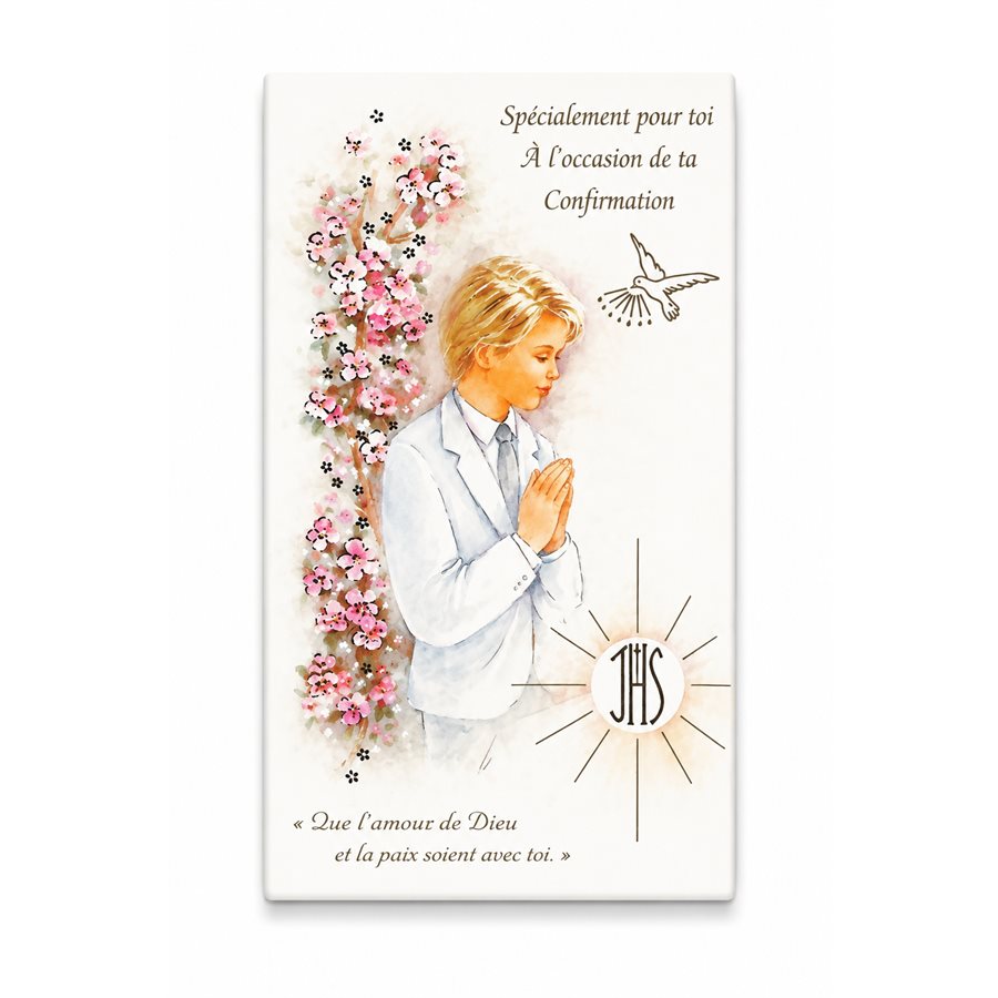 12 Confirmation Cards for Boy w / Envelopes, 4¼ x 7¼", French