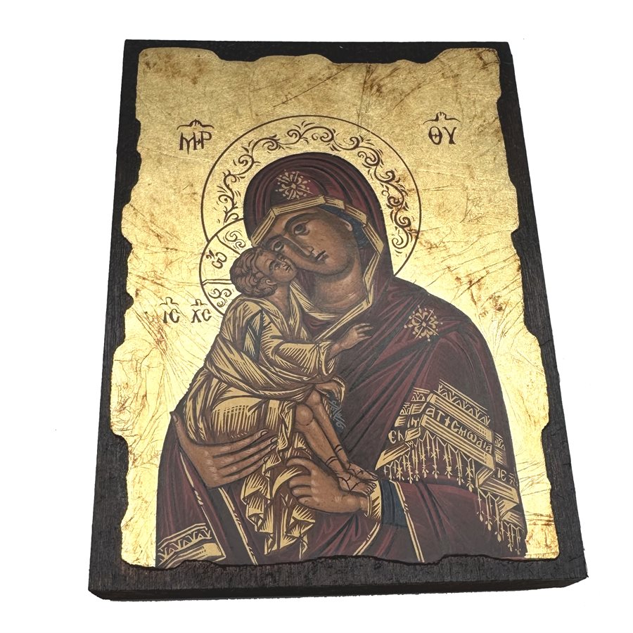 Icône Vierge & Enfant 4" x 6" (11 x 15 cm) Feuille d'or