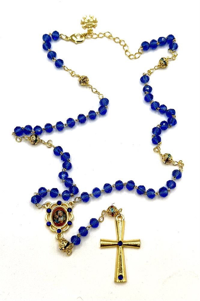 Saint Ann Blue Crystal Rosary Necklace, 6 mm, adjustable Saint Ann Blue Crystal Rosary Necklace, 6 mm, adjustable