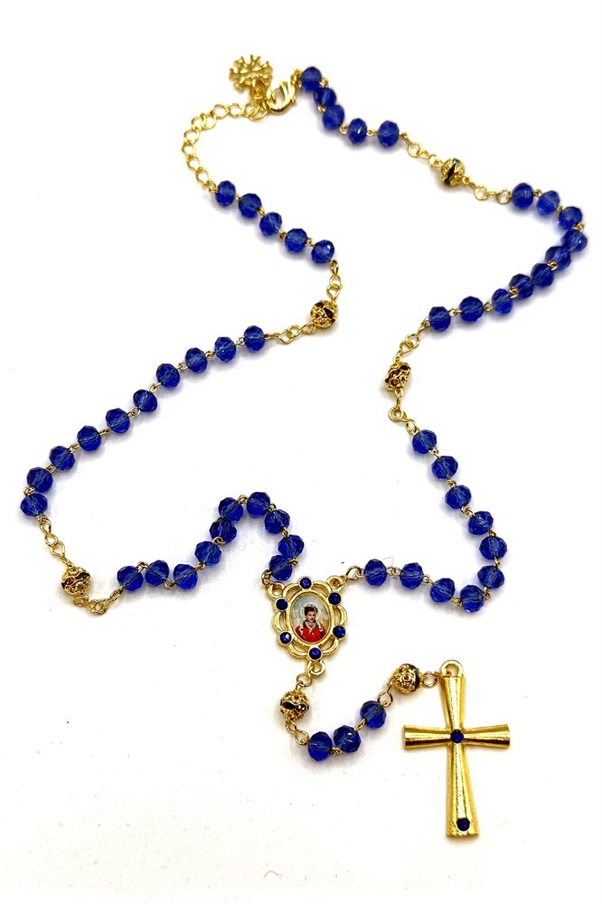 Carlo Acutis Blue Crystal Rosary Necklace, 6 mm, adjustable Carlo Acutis Blue Crystal Rosary Necklace, 6 mm, adjustable