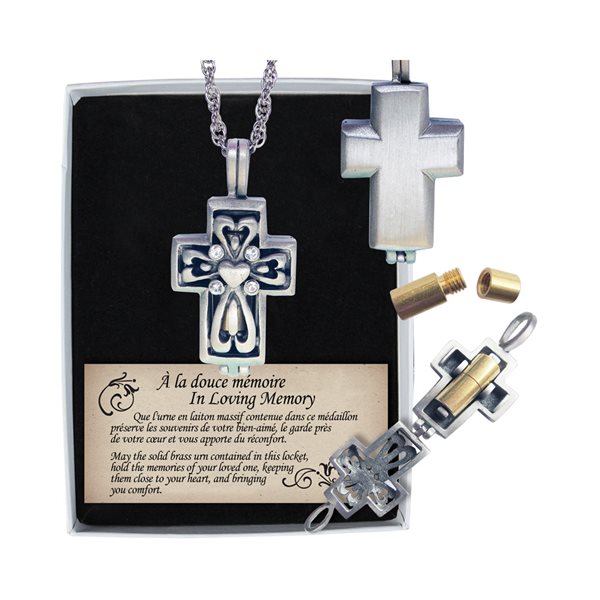 Memorial Cross Pewter Locket, 24" chain