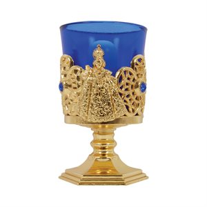 Lampion électrique bleu, mét. doré, pierres, 12,7 cm