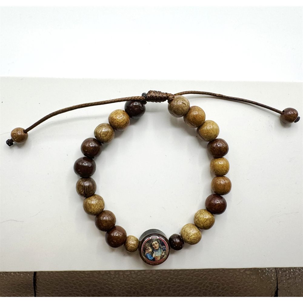 Bracelet en bois, corde ajustable, 8 mm, Sainte Anne
