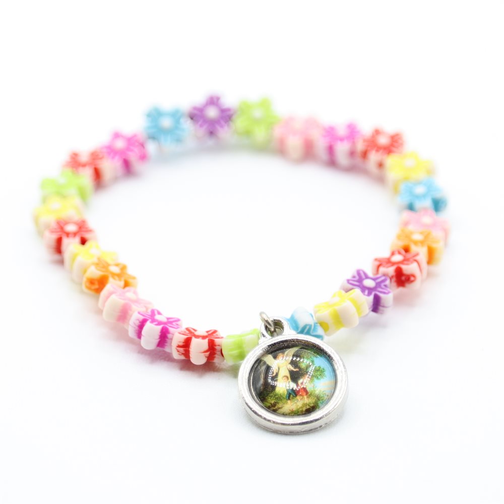 Bracelet w / Multicoloured Flowers & Medal