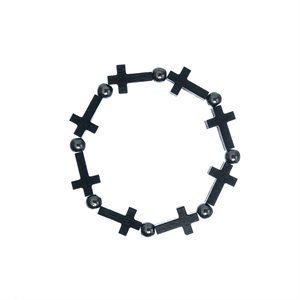 Bracelet croix de bois noir & perle hématite 8 mm