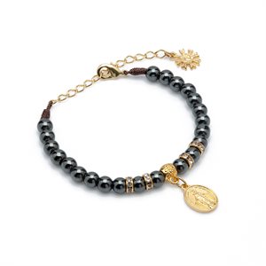 Bracelet perles hématites 6 mm " Immaculée " doré,23 cm