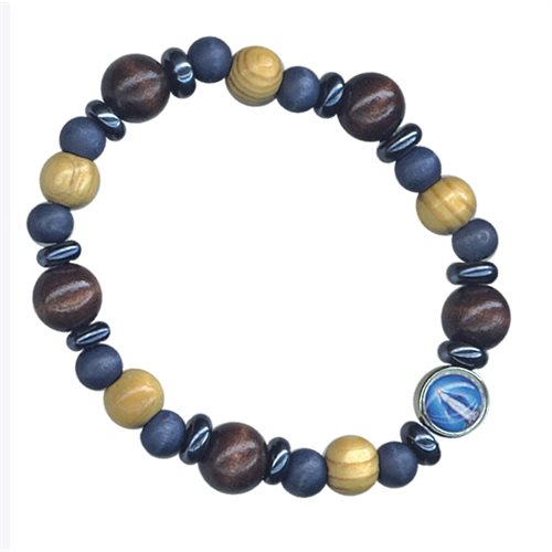 Bracelet élastique de bois et rondelle hématite