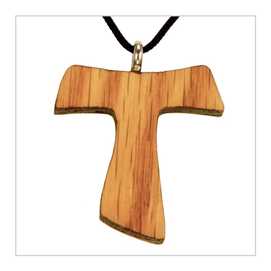 Varnished Oak Wood Cross & Rope Pendant, 1 1 / 8" (2.9 cm)