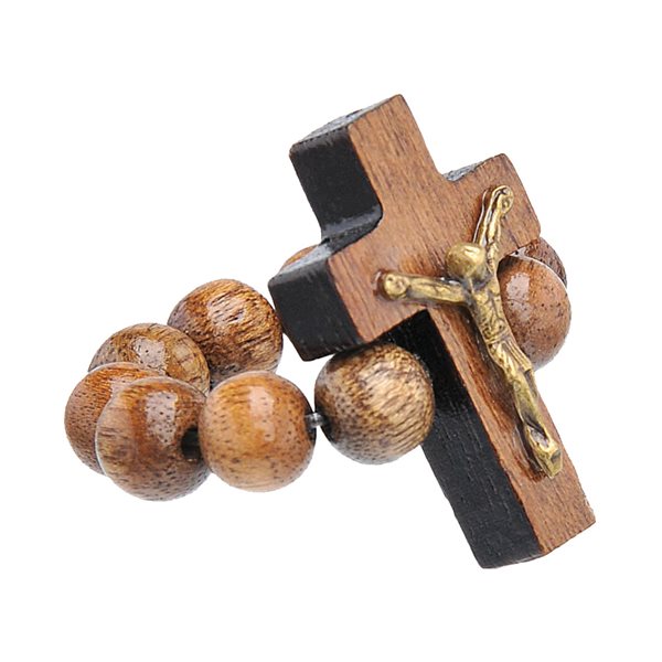 Wooden Elastic Ring, Walnut, with crucifix