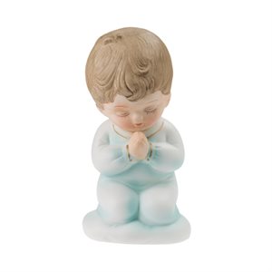 Veilleuse élect., statue garçon prière, porcelaine, 17 cm