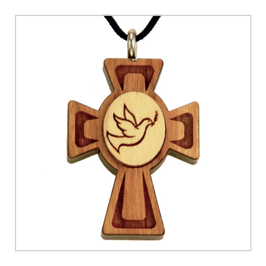 Varnished Cherry & Maple Wood Cross & Rope Pendant, 1 3 / 8"
