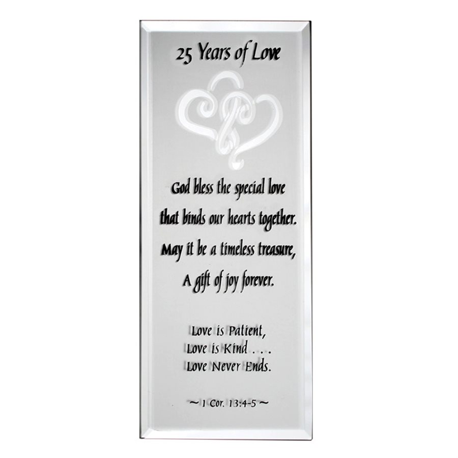 25 Years of Love Mirror Plaque, 2¾" x 7", English