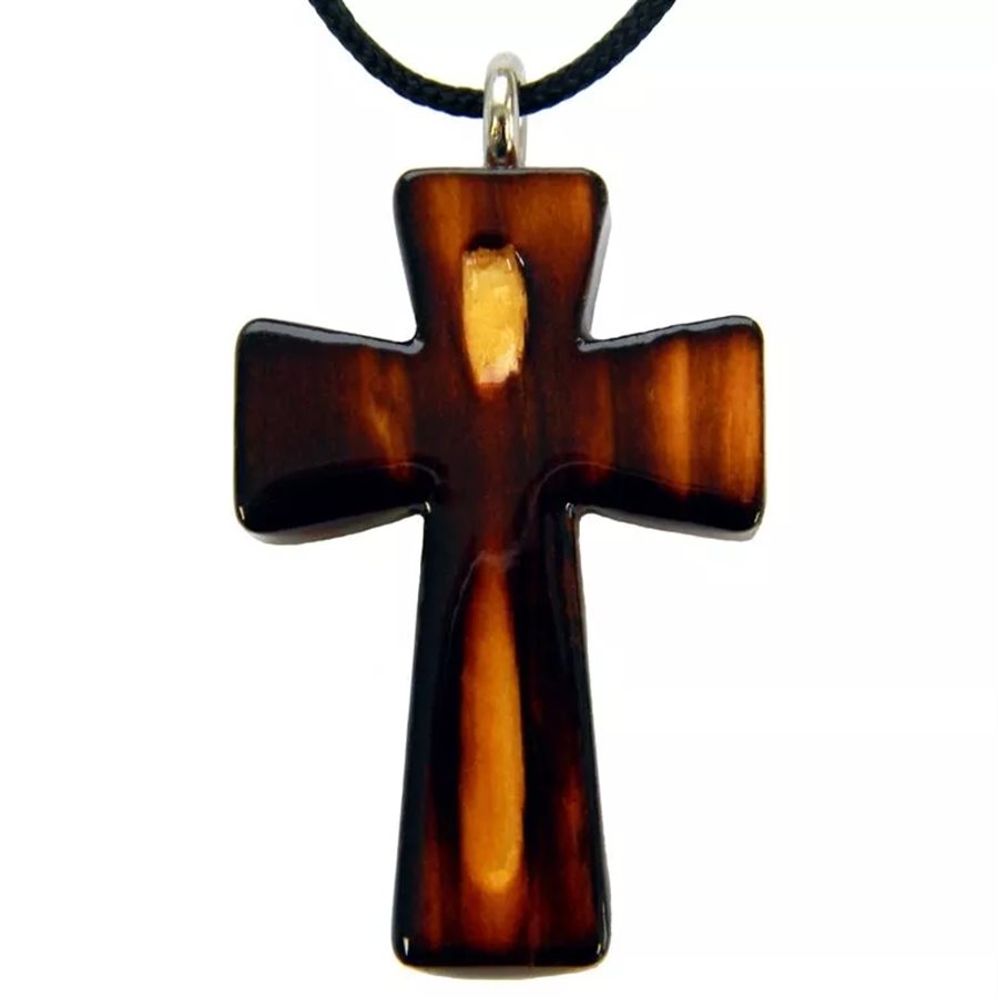 Pendentif croix & corde en pin brûlé verni, 1 3 / 8" (3.5 cm)
