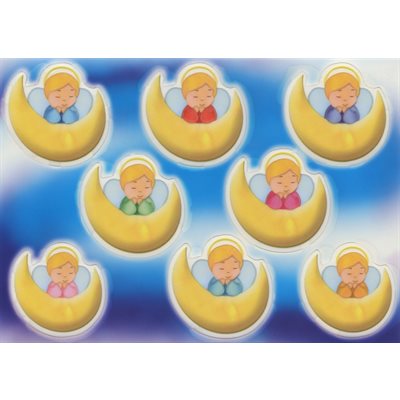 Autocollant lumineux Ange sur lune / Feuille de 8 un