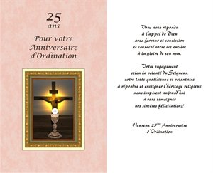 Carte 25e Anniversaire D Ordination Sacerdotale French