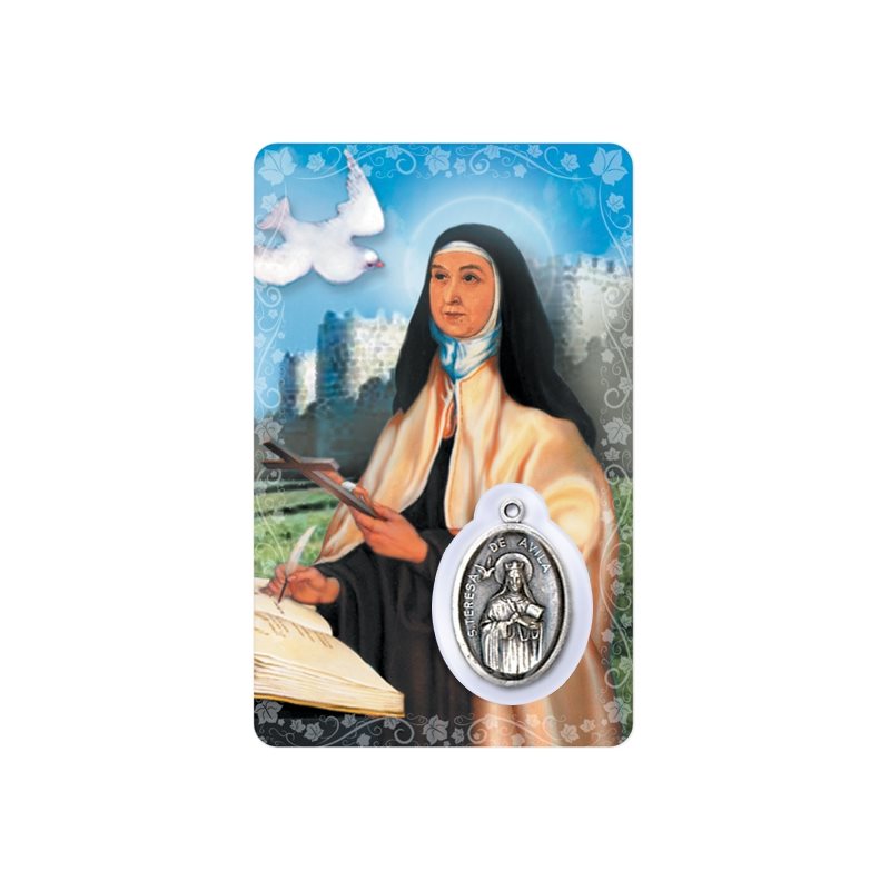 Carte et médaille plastifiée et prière Sainte Thérèse Avila