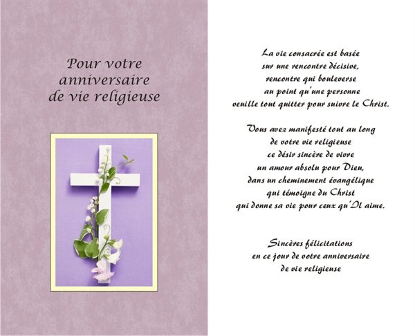 Carte Anniversaire Vie Religieuse 5 25 X 8 5