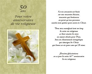Carte 50e Anniversaire Vie Religieuse 5 25 X 8 5 French