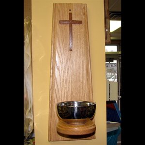 Holy Water Font, Oak Wood 18'' (46 cm) H. x 6" (15 cm) bowl