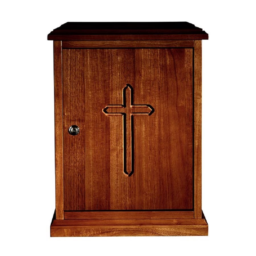 Plain Cross Wood Tabernacle Walnut, 15" W x 20" H x 13-3 / 4 D