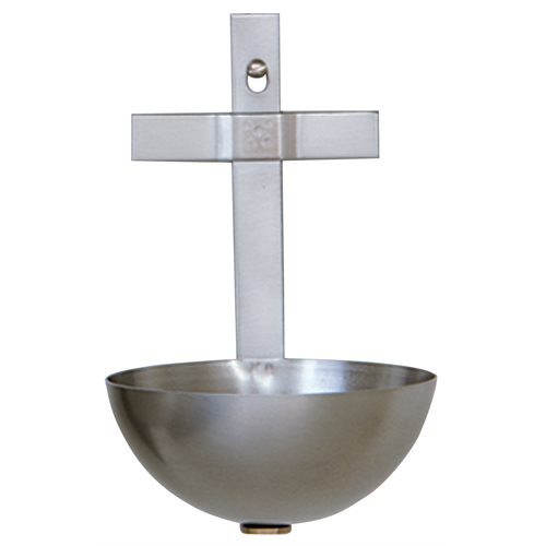 Holy Water Font, Stainless Steel 5'' H. x 3.75'' bowl