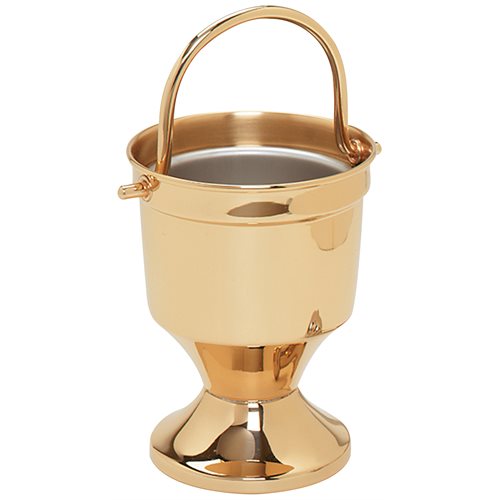 Holy Water Pot and Sprinkler, Bright Brass 7'' H. x 5.25''