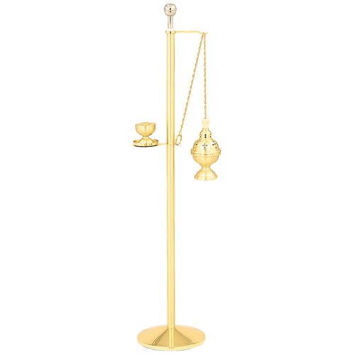Censer Stand, Brass Two-Tone w / Holy Water Sprinkler, 50''Ht