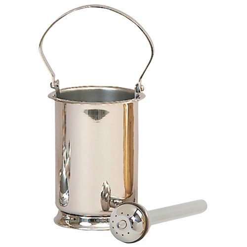 Holy Water Pot & Sprinkler, Stainless S. 6.5'' H. x 4.75'' D