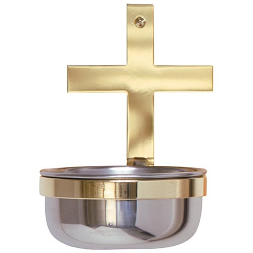 Holy Water Font Two-Tone Stainless Steel 6.5'' H. x 4.25" D