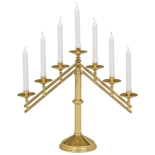 Altar Candelabra, 7 Light polished brass 18'' H.