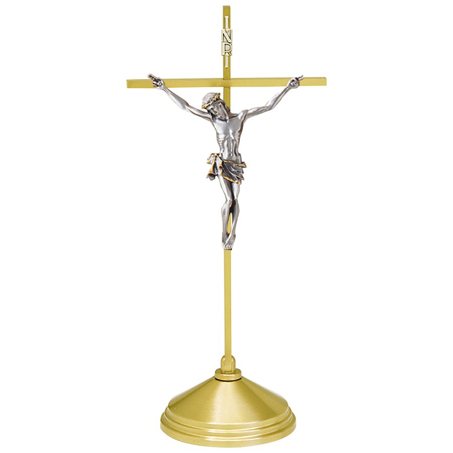 Crucifix d'autel en laiton satiné 15'' H. (38 cm) Crucifix d'autel en laiton satiné 15'' H. (38 cm)