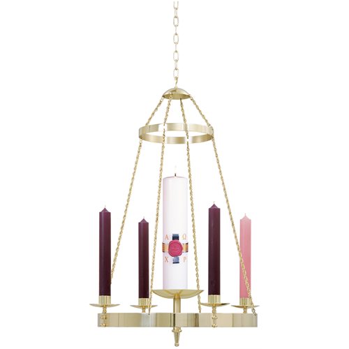 Advent Wreath, Hanging 36'' Ht. x 25'' W. Brass Two-Tone